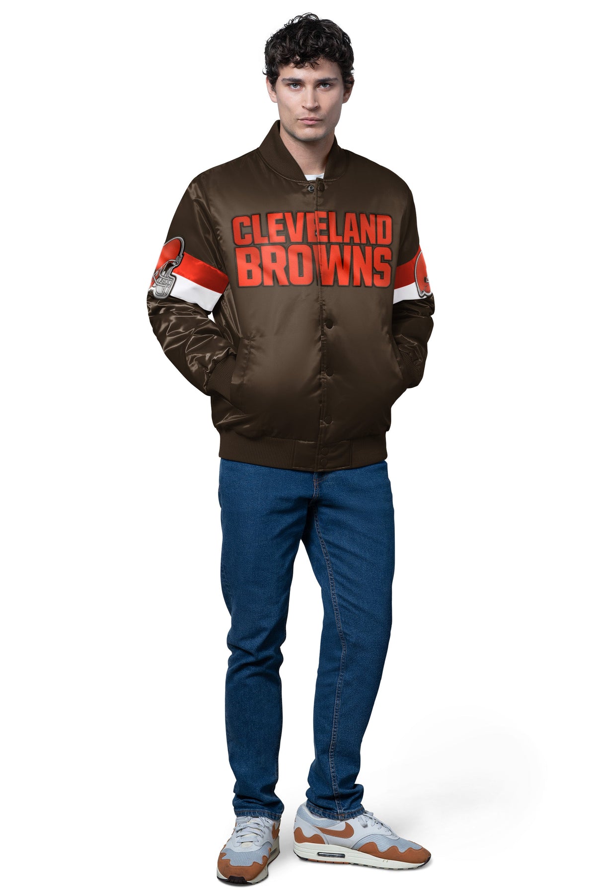 Starter Best Price | MENS CLEVELAND BROWNS TRIPLE OPTION SATIN VARSITY JACKET