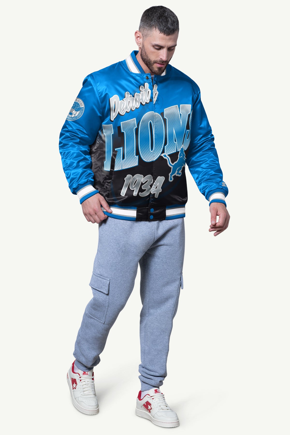 Starter Latest | MENS DETROIT LIONS PASS RUSH SATIN VARSITY JACKET