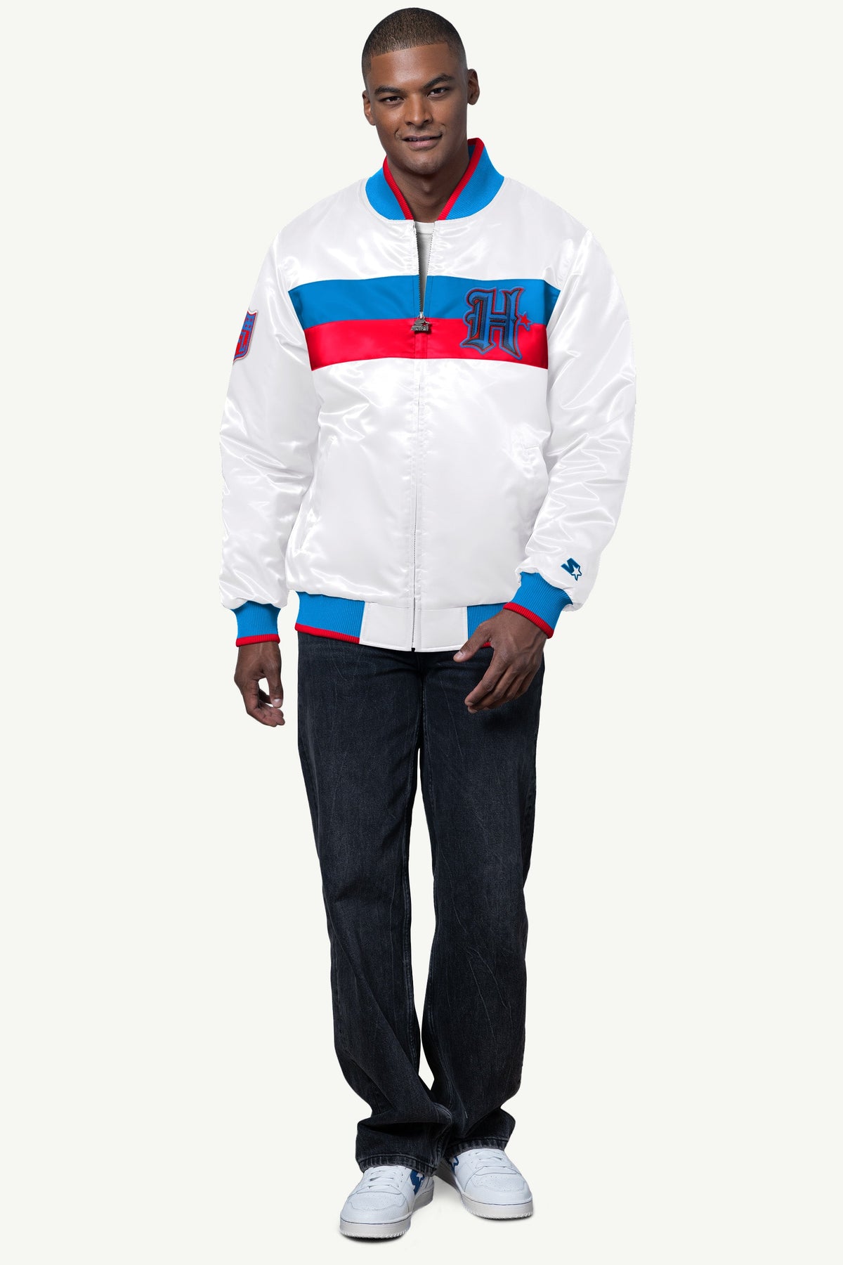 Starter Exclusive | MENS HOUSTON TEXANS AMBASSADOR SATIN VARSITY JACKET