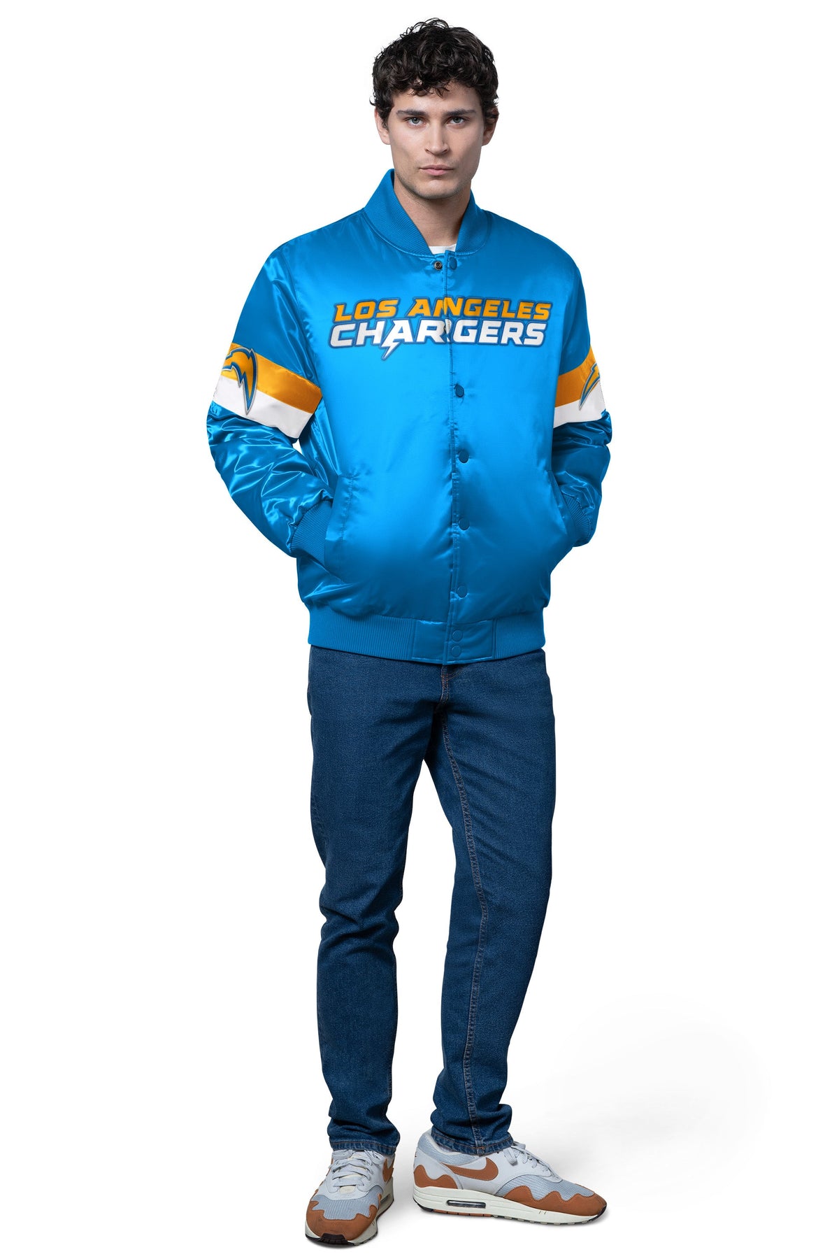 Starter Exclusive | MENS LOS ANGELES CHARGERS TRIPLE OPTION SATIN VARSITY JACKET
