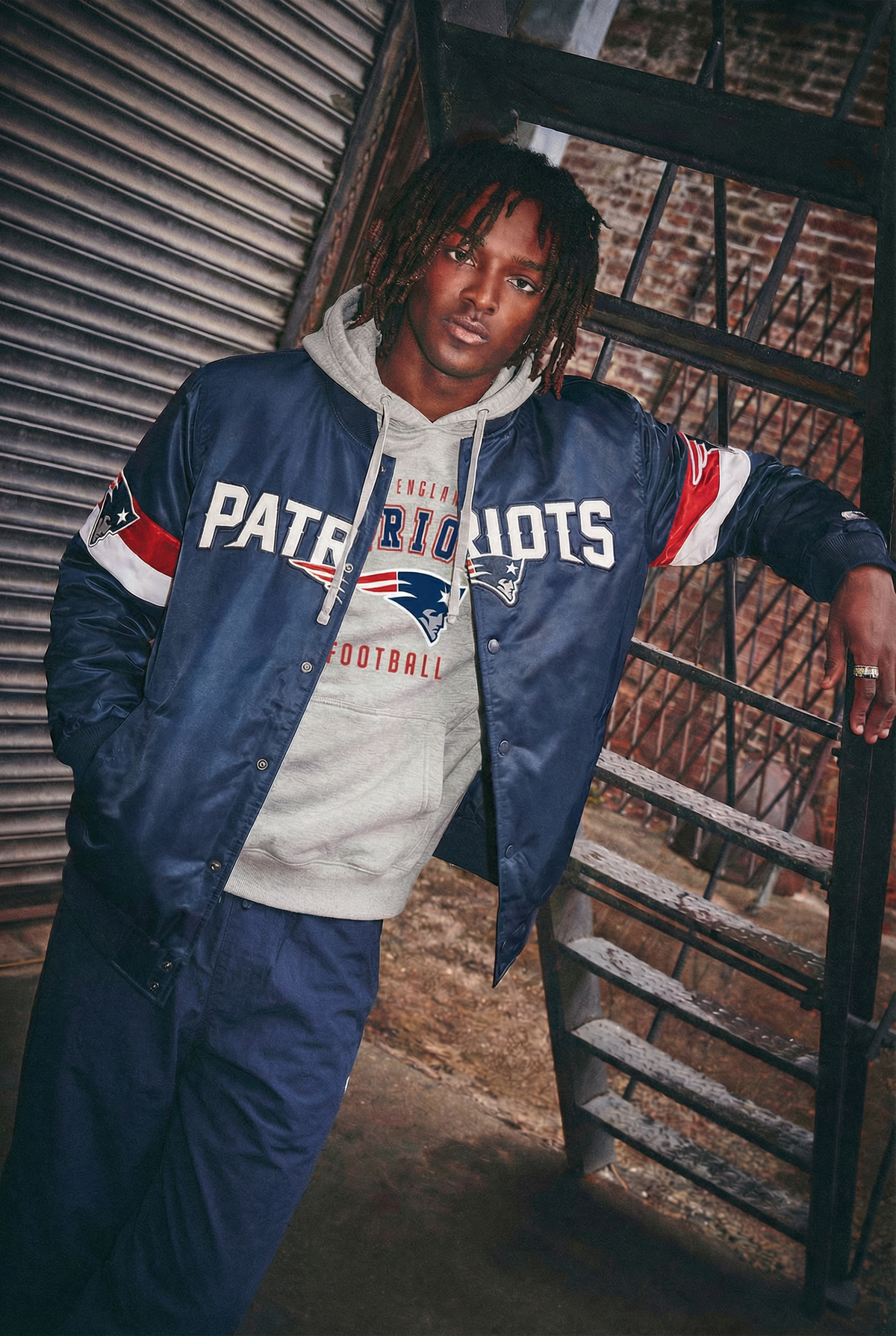 Starter Featured | MENS NEW ENGLAND PATRIOTS TRIPLE OPTION SATIN VARSITY JACKET