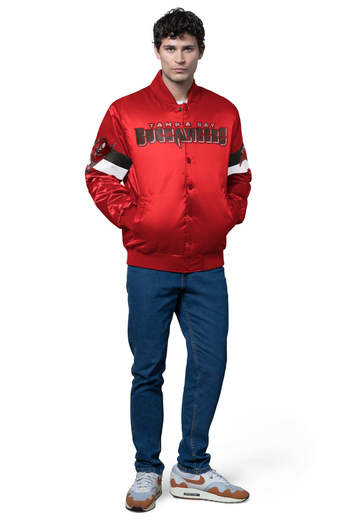 Starter Sale | MENS TAMPA BAY BUCCANEERS TRIPLE OPTION SATIN VARSITY JACKET