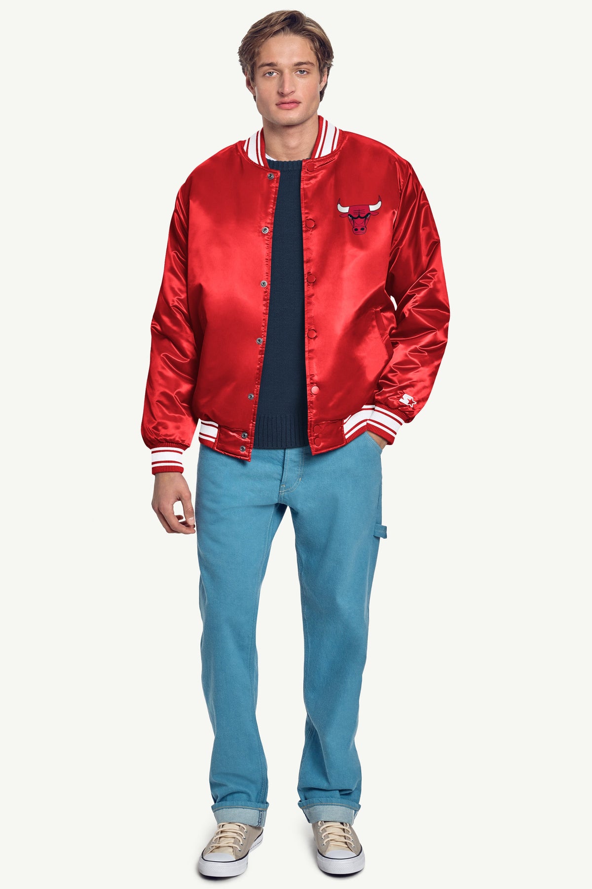 Starter Sale | MENS CHICAGO BULLS MESH LOOK SATIN VARSITY JACKET