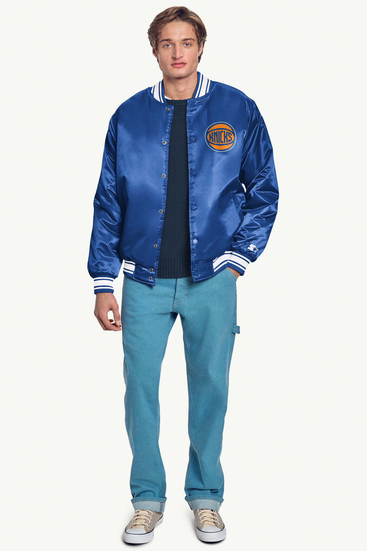 Starter Special Offer | MENS NEW YORK KNICKS PRINTED GRAPHIC BASKETBALL SATIN VARSITY JACKET