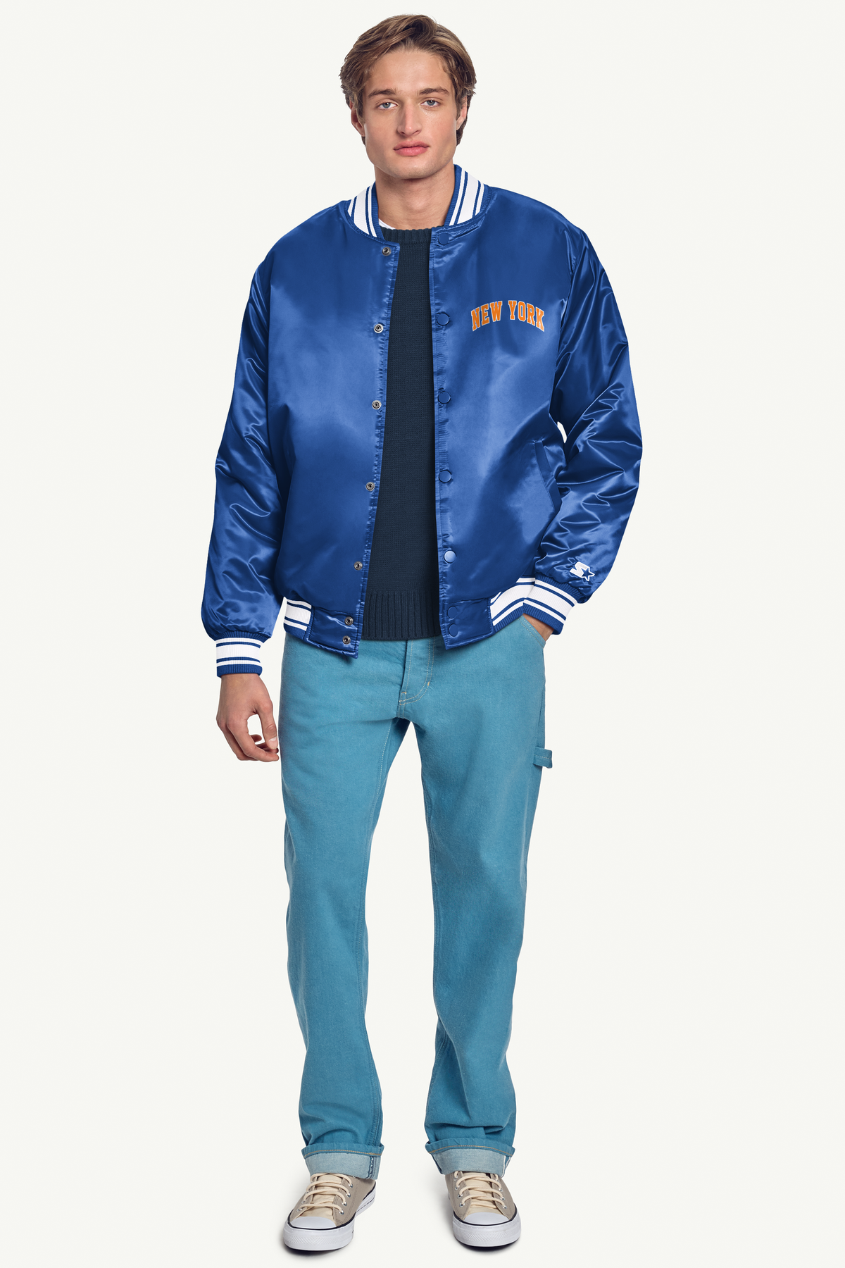 Starter Value | MENS NEW YORK KNICKS PRINTED GRAPHIC SATIN VARSITY JACKET