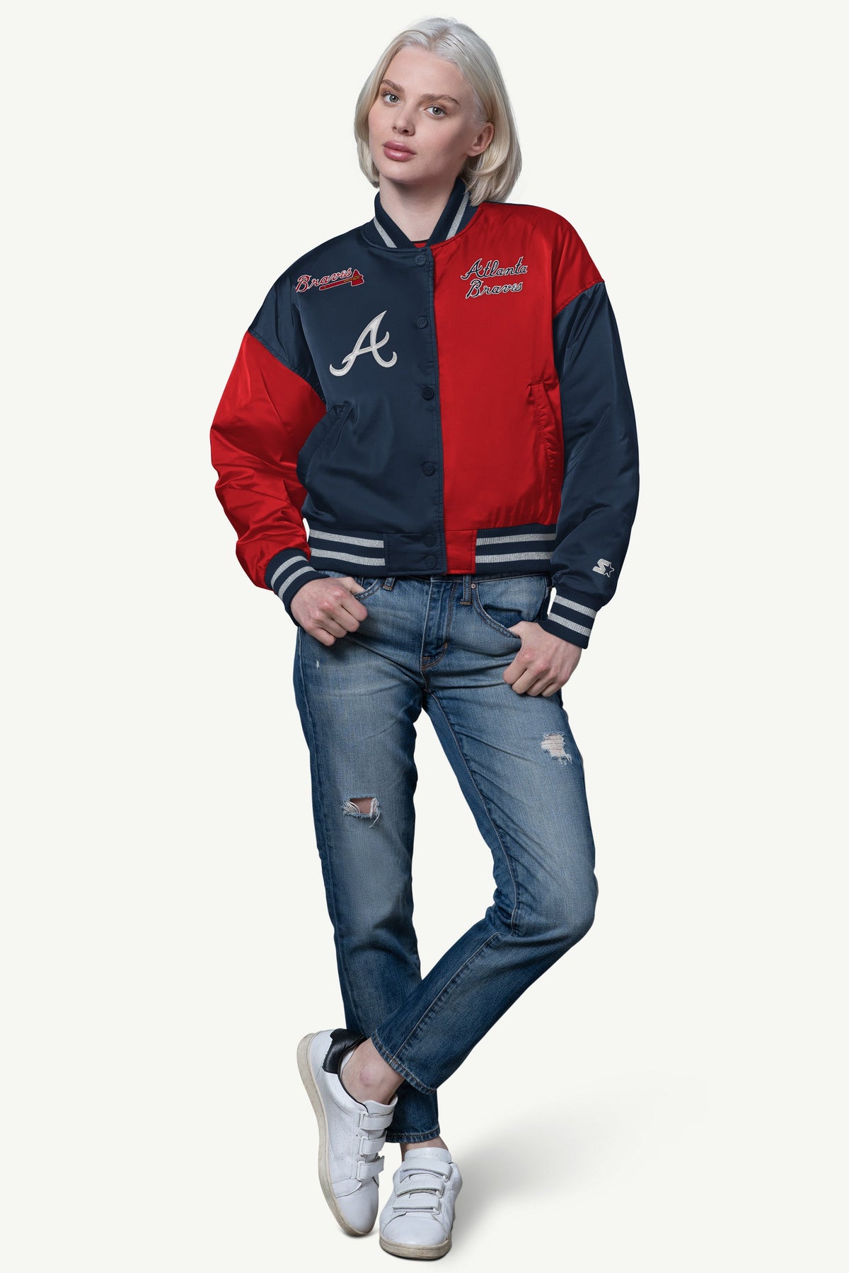 Starter Quality | WOMENS ATLANTA BRAVES OFFSIDE SATIN VARSITY JACKET