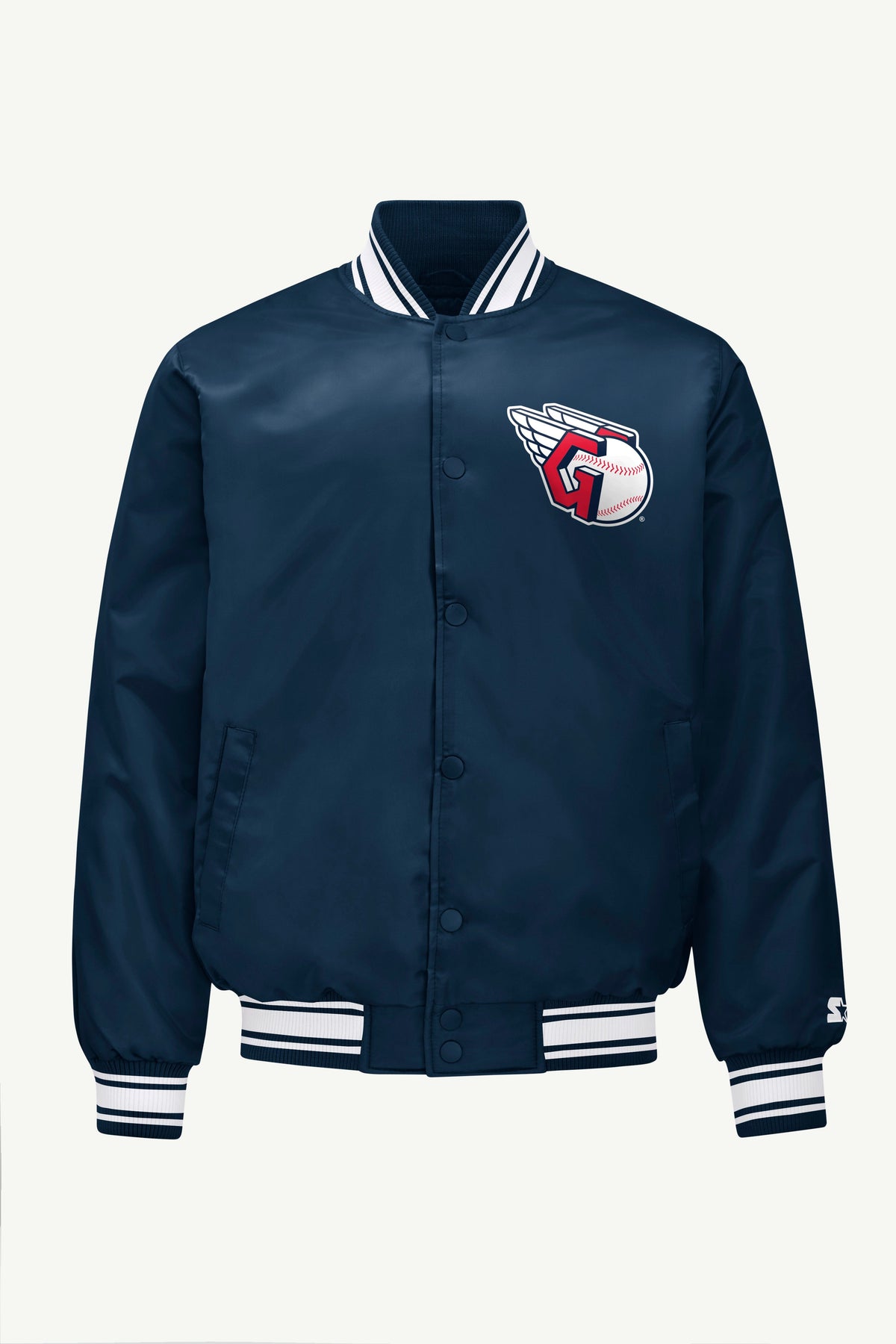 Starter Signature | MENS CLEVELAND GUARDIANS PRINTED HOMEPLATE SATIN VARSITY JACKET