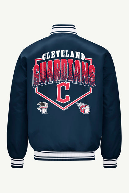Starter Signature | MENS CLEVELAND GUARDIANS PRINTED HOMEPLATE SATIN VARSITY JACKET