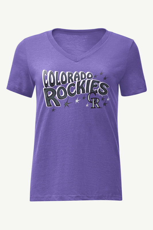 Starter Quality | WOMENS COLORADO ROCKIES FIREWORKS V NECK T SHIRT
