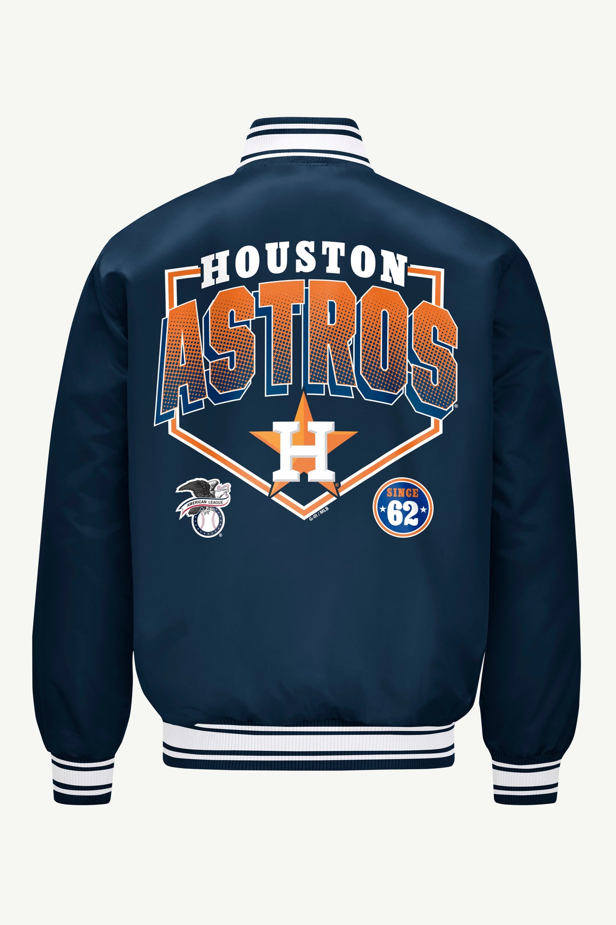Starter Recommended | MENS HOUSTON ASTROS PRINTED HOMEPLATE SATIN VARSITY JACKET
