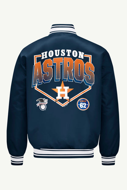 Starter Recommended | MENS HOUSTON ASTROS PRINTED HOMEPLATE SATIN VARSITY JACKET