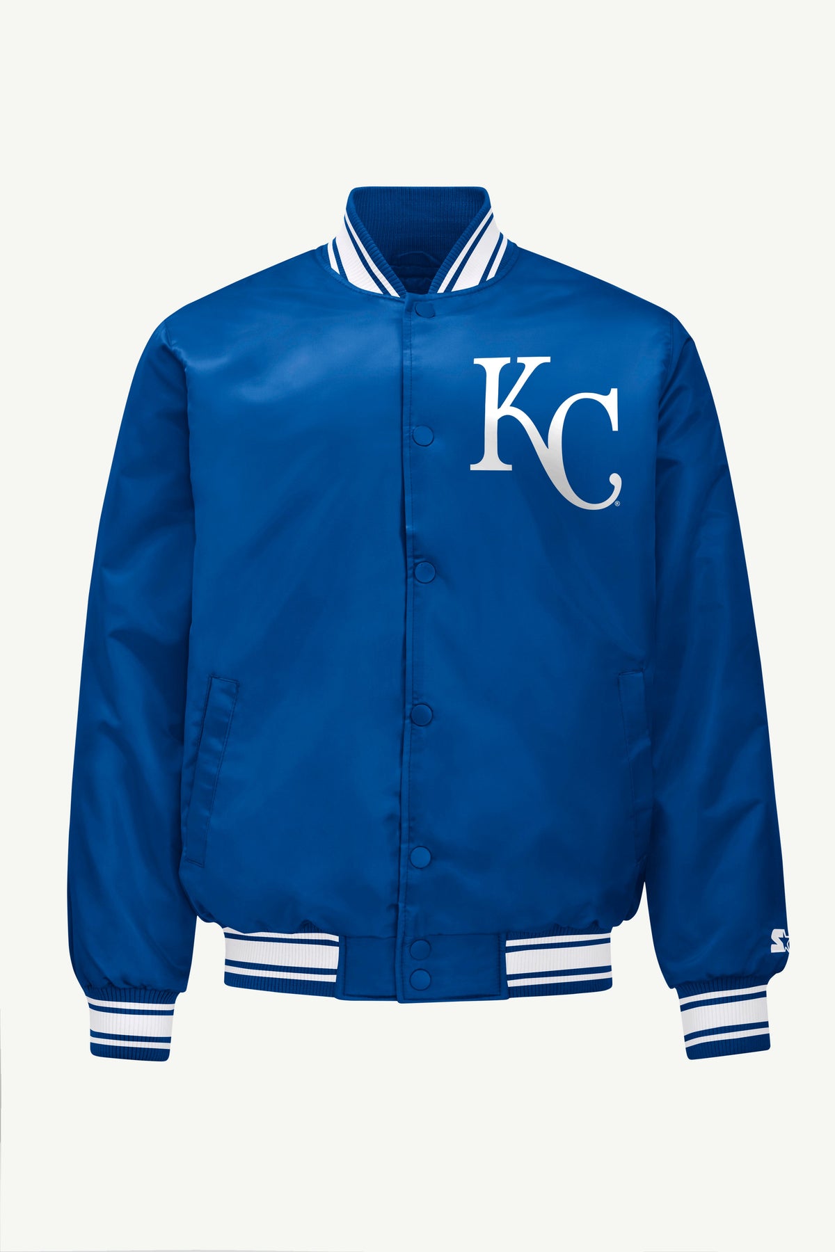 Starter Featured | MENS KANSAS CITY ROYALS HOMEPLATE PRINTED GRAPHIC SATIN VARSITY JACKET