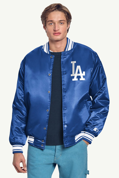 Starter Featured | MENS LOS ANGELES DODGERS HOMEPLATE PRINTED GRAPHIC SATIN VARSITY JACKET
