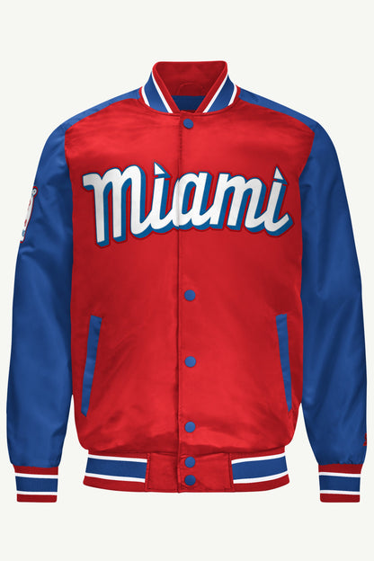Starter Smart Buy | MENS MIAMI MARLINS SATIN VARSITY JACKET