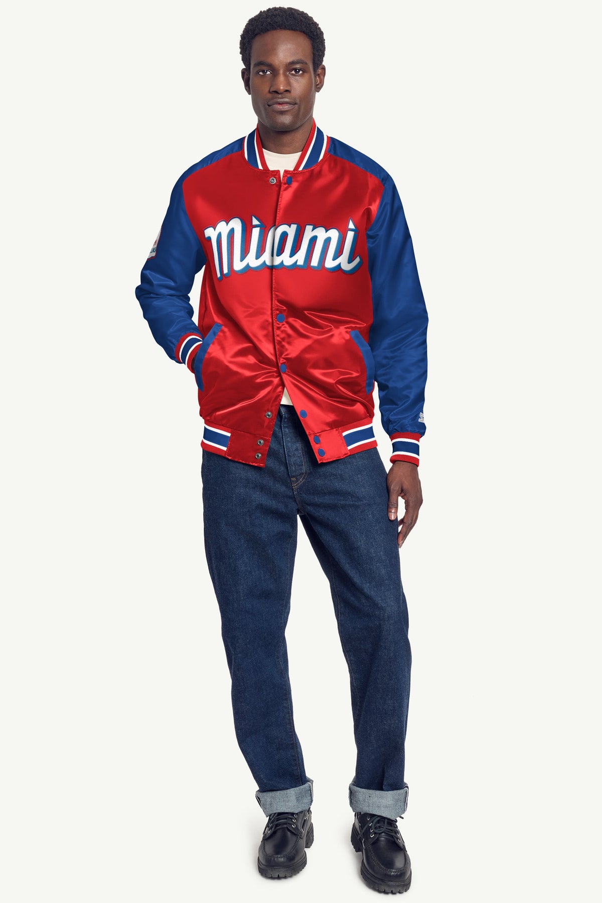 Starter Smart Buy | MENS MIAMI MARLINS SATIN VARSITY JACKET
