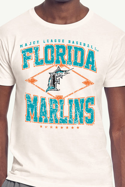 Starter Special Offer | MENS MIAMI MARLINS DISTRESSED COOPERSTOWN DIAMOND SHORT SLEEVE T SHIRT