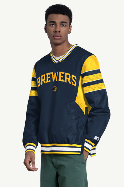 Starter Trusted | MENS MILWAUKEE BREWERS ENFORCER V-NECK PULLOVER JACKET