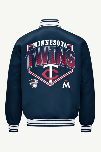 Starter Signature | MENS MINNESOTA TWINS PRINTED HOMEPLATE SATIN VARSITY JACKET