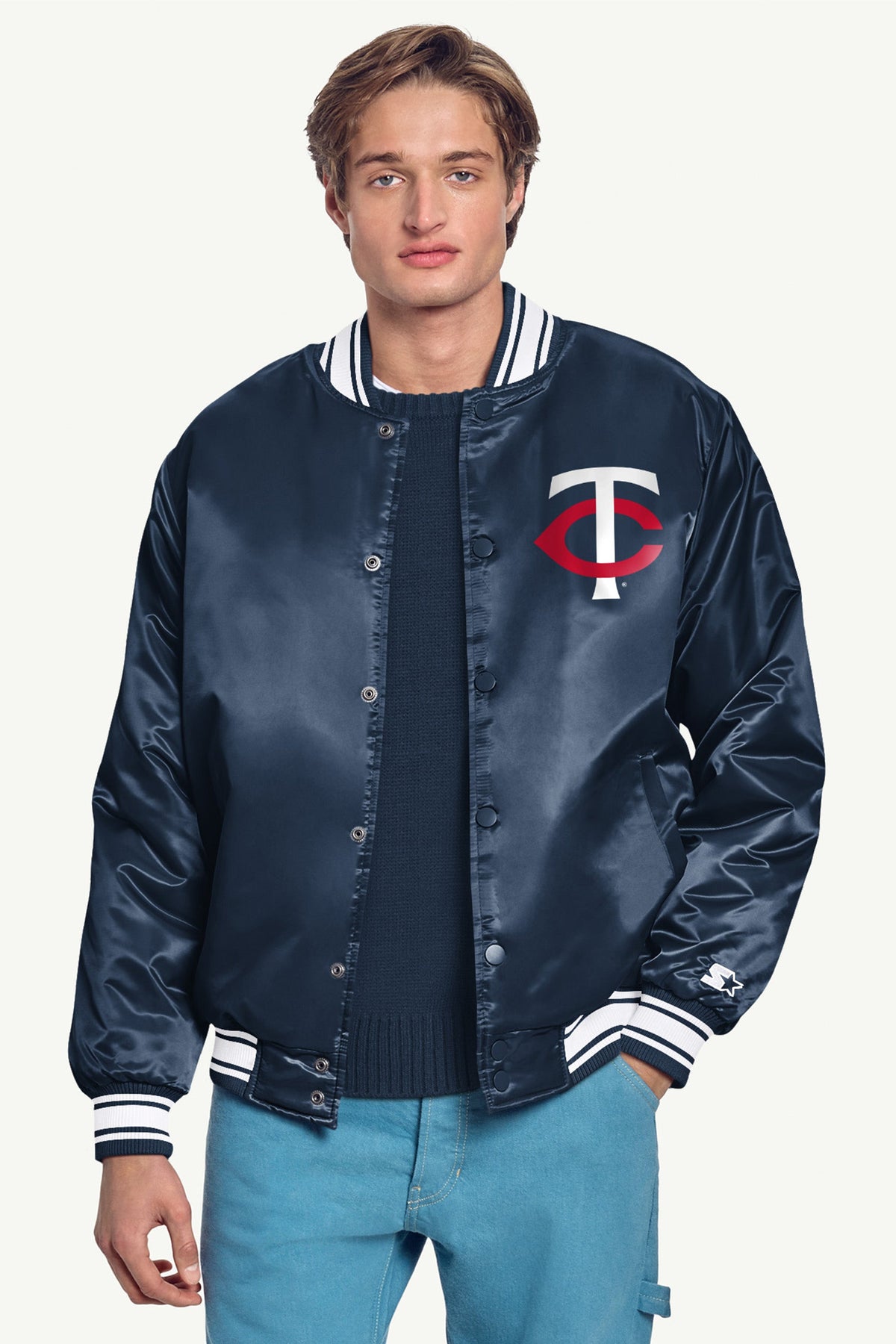 Starter Signature | MENS MINNESOTA TWINS PRINTED HOMEPLATE SATIN VARSITY JACKET