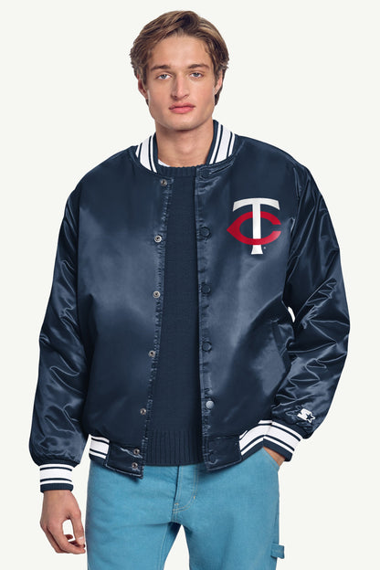Starter Signature | MENS MINNESOTA TWINS PRINTED HOMEPLATE SATIN VARSITY JACKET