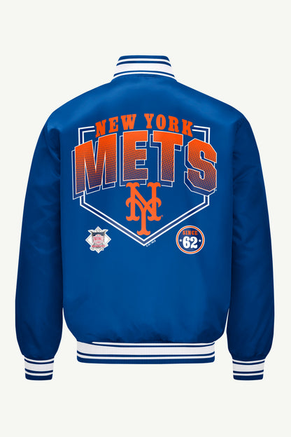 Starter New | MENS NEW YORK METS HOMEPLATE SATIN VARSITY JACKET