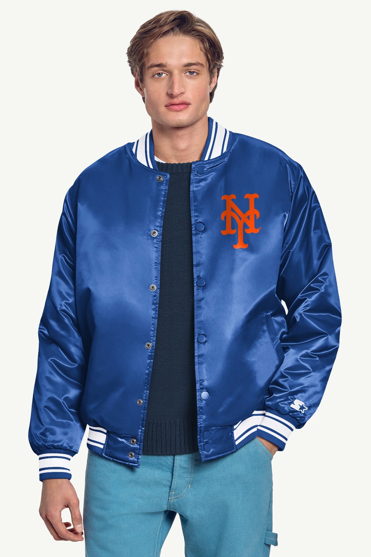 Starter New | MENS NEW YORK METS HOMEPLATE SATIN VARSITY JACKET