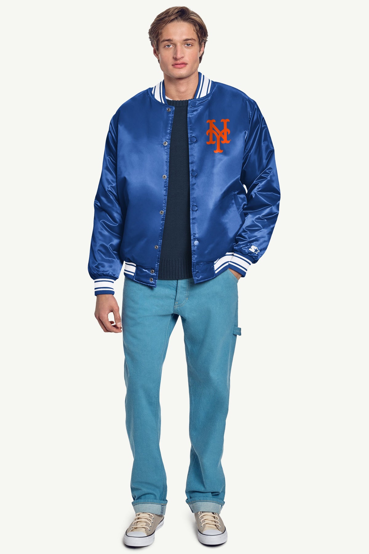 Starter New | MENS NEW YORK METS HOMEPLATE SATIN VARSITY JACKET
