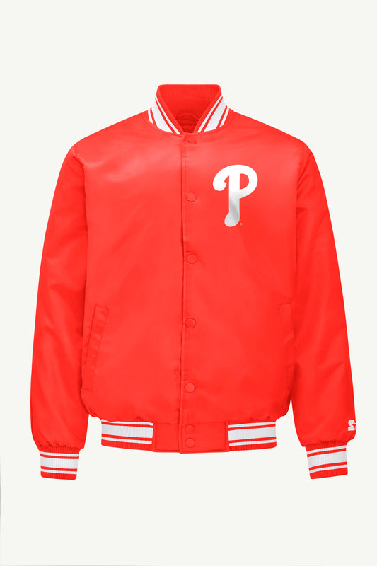 Starter Special Offer | MENS PHILADELPHIA PHILLIES PRINTED HOMEPLATE SATIN VARSITY JACKET