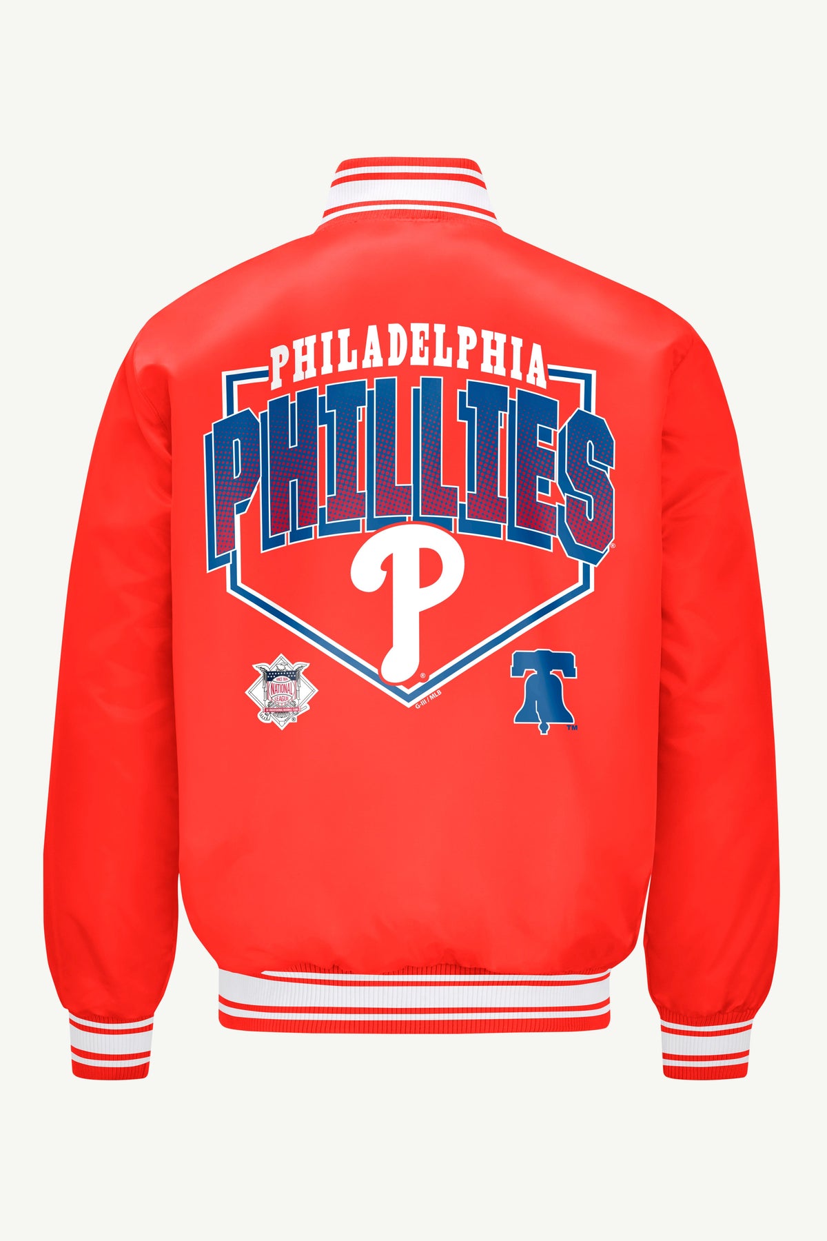 Starter Special Offer | MENS PHILADELPHIA PHILLIES PRINTED HOMEPLATE SATIN VARSITY JACKET