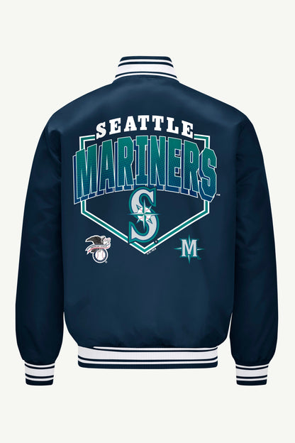 Starter Great Value | MENS SEATTLE MARINERS PRINTED HOMEPLATE SATIN VARSITY JACKET
