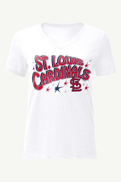 Starter Deals | WOMENS ST LOUIS CARDINALS FIREWORKS V NECK T SHIRT