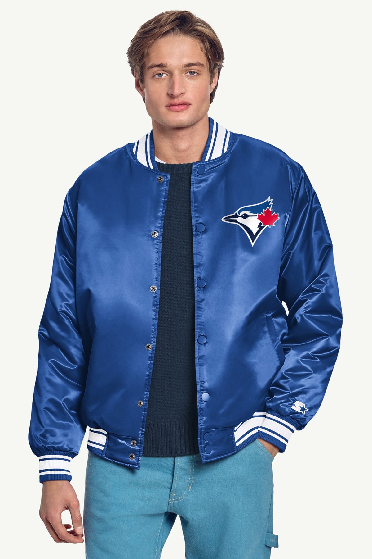 Starter Popular | MENS TORONTO BLUE JAYS HOMEPLATE SATIN VARSITY JACKET