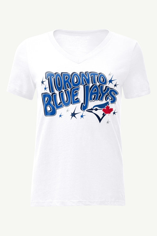 Starter Recommended | WOMENS TORONTO BLUE JAYS FIREWORKS V NECK T SHIRT