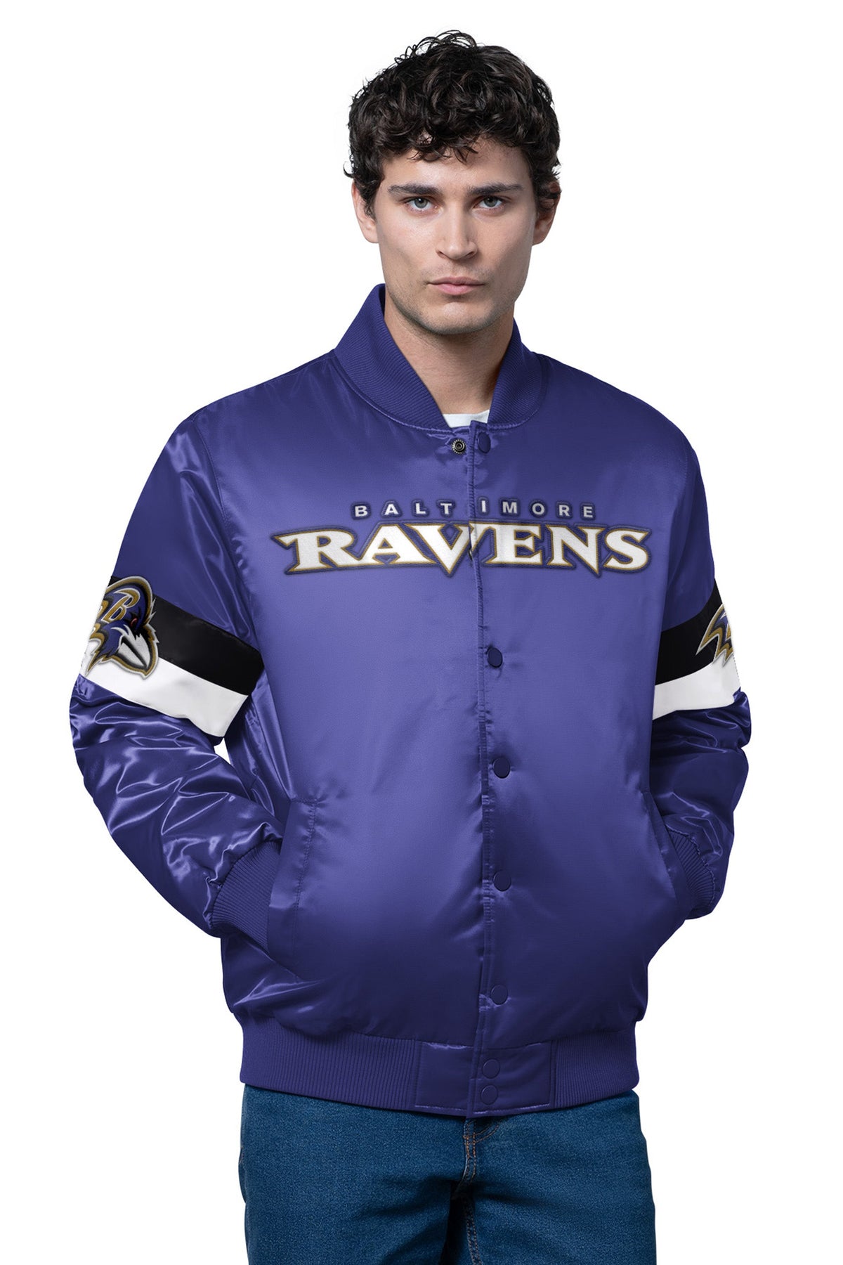 Starter Trusted | MENS BALTIMORE RAVENS TRIPLE OPTION SATIN VARSITY JACKET