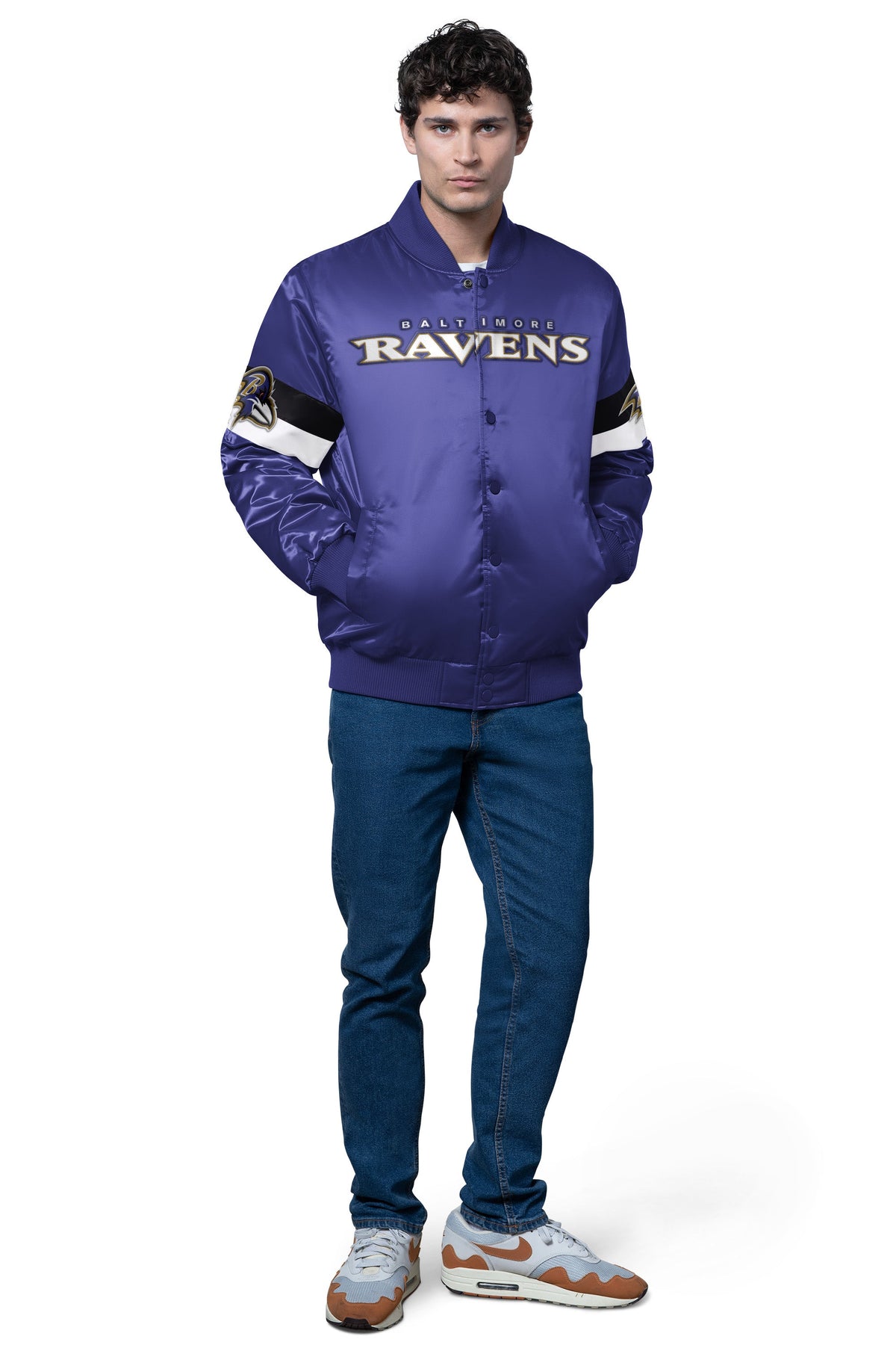 Starter Trusted | MENS BALTIMORE RAVENS TRIPLE OPTION SATIN VARSITY JACKET