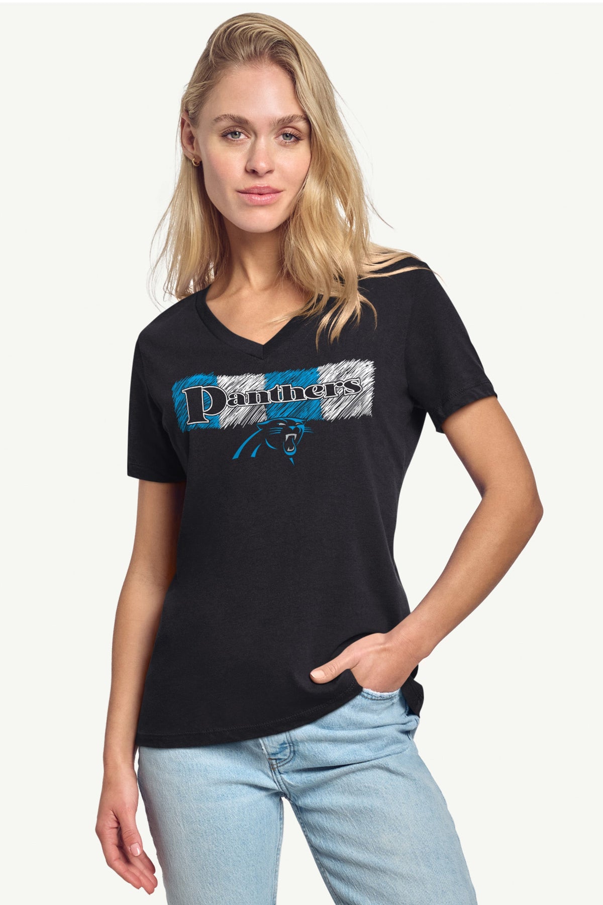 Starter Everyday | WOMENS CAROLINA PANTHERS COLOR SHADING V-NECK T SHIRT