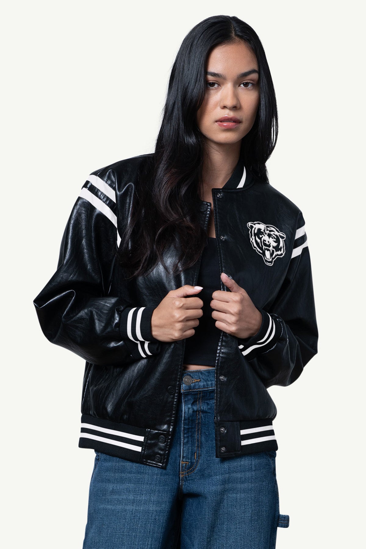 Starter Latest | WOMENS CHICAGO BEARS FAUX LEATHER VARSITY JACKET