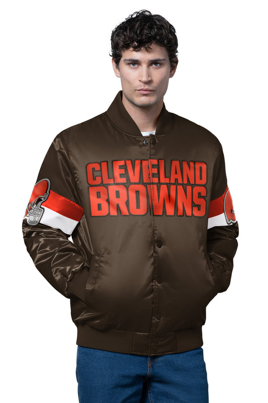 Starter Best Price | MENS CLEVELAND BROWNS TRIPLE OPTION SATIN VARSITY JACKET