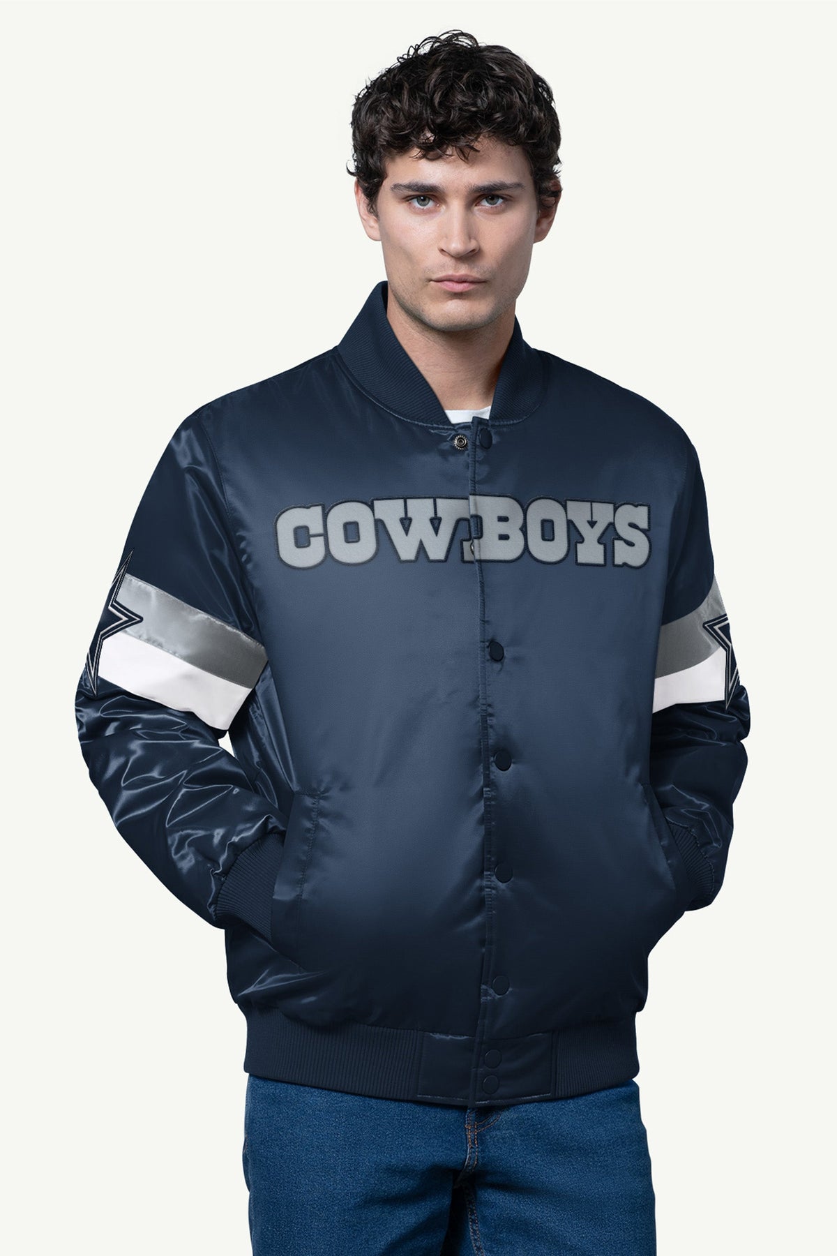 Starter Hot Sale | MENS DALLAS COWBOYS TRIPLE OPTION SATIN VARSITY JACKET