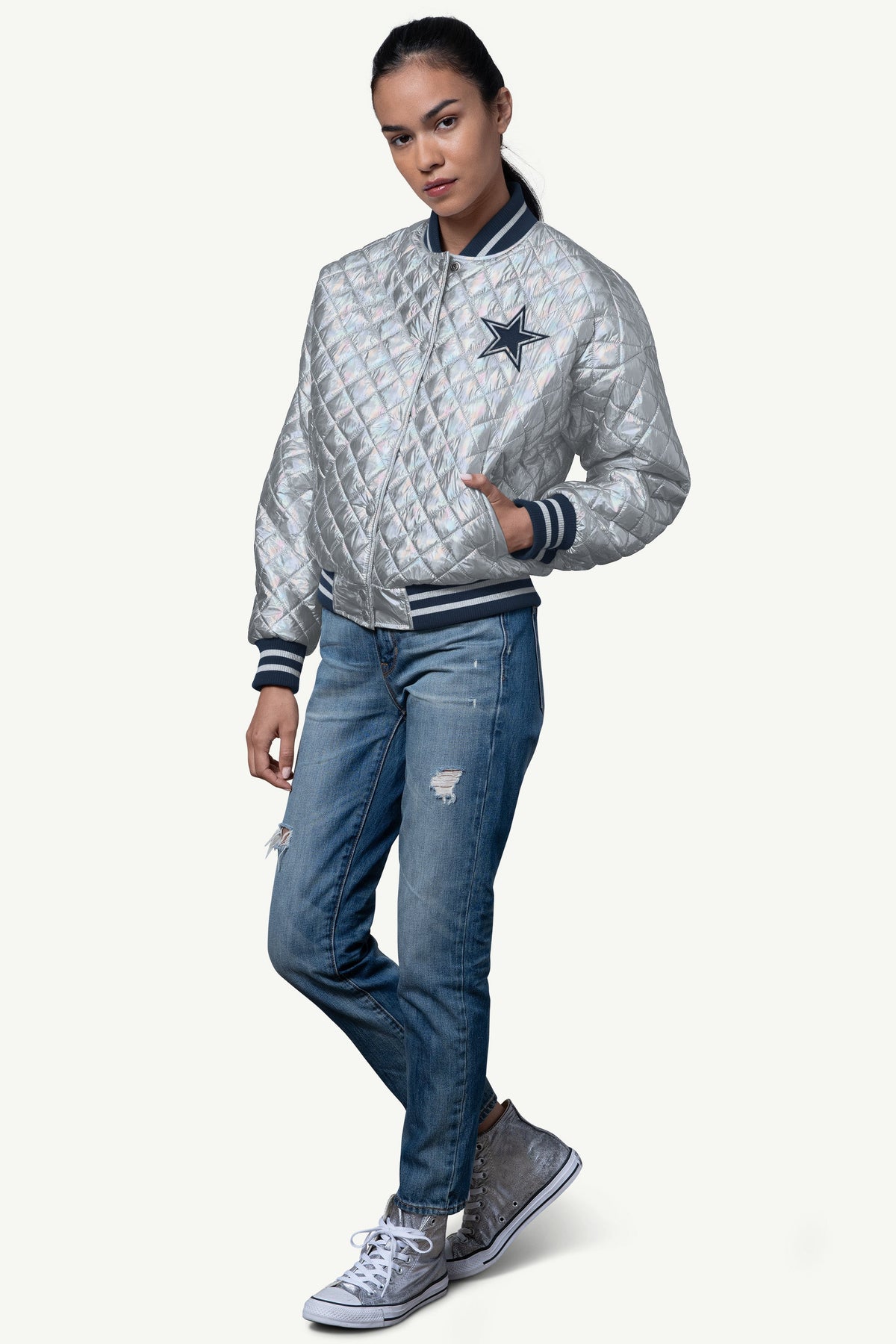 Starter Latest | WOMENS DALLAS COWBOYS BLOWOUT METALLIC JACKET
