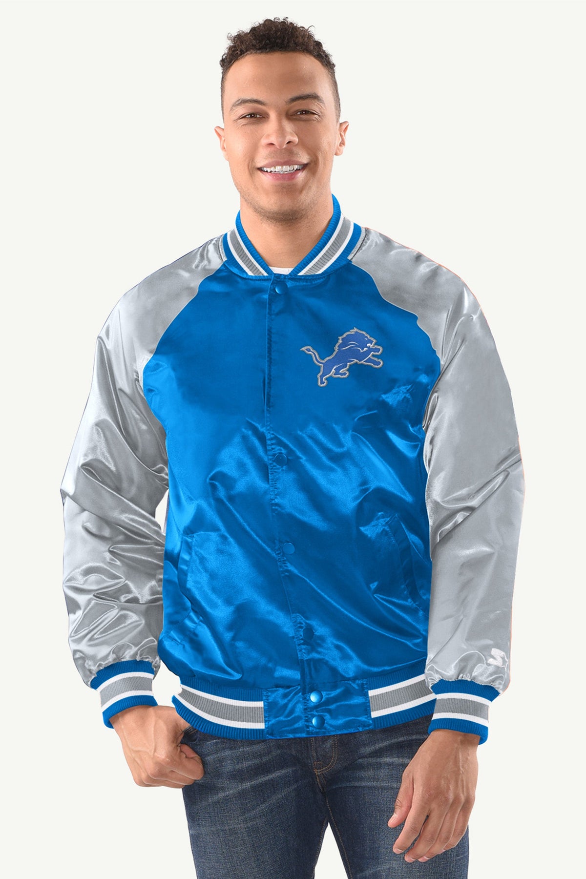Starter Deals | MENS DETROIT LIONS INDUCTEE SATIN VARSITY JACKET