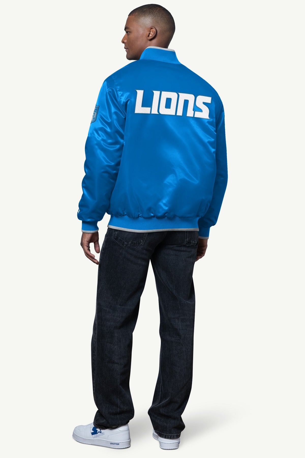 Starter Best Seller | MENS DETROIT LIONS AMBASSADOR SATIN VARSITY JACKET