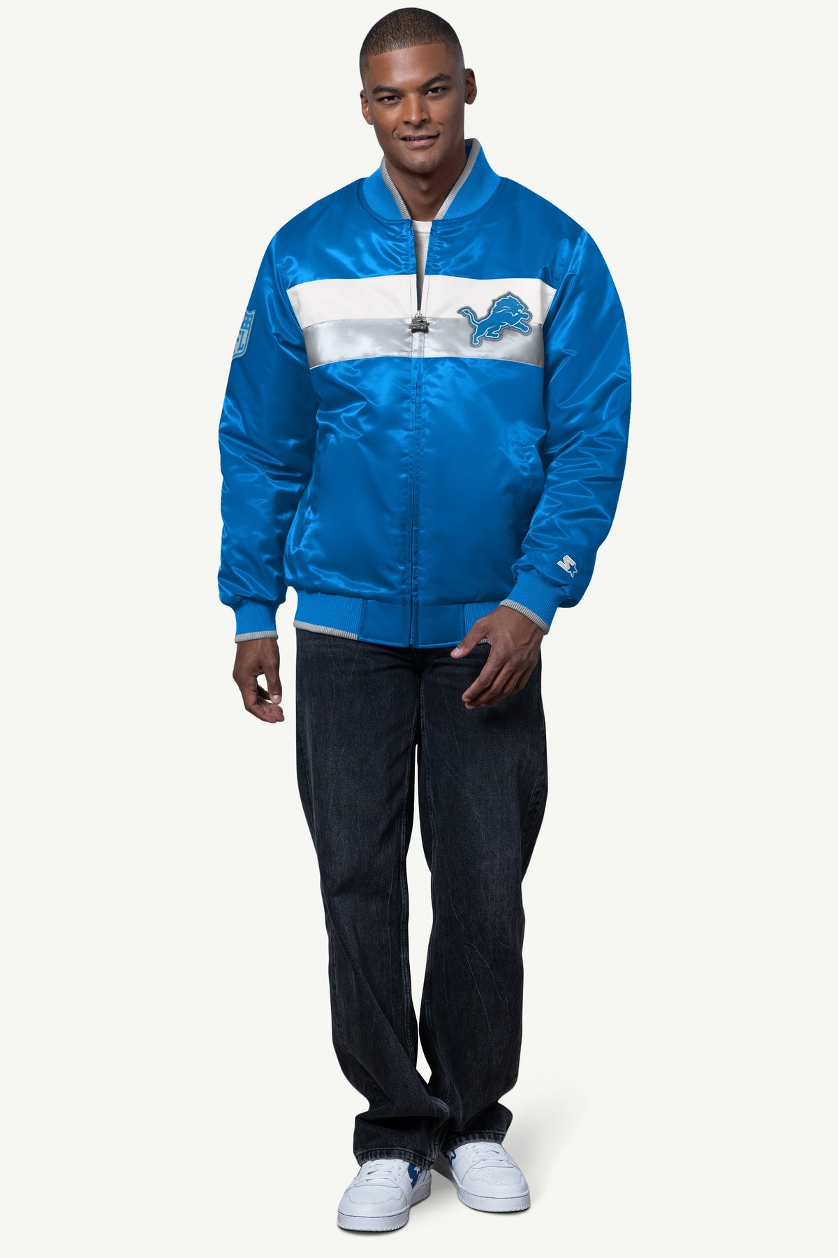 Starter Best Seller | MENS DETROIT LIONS AMBASSADOR SATIN VARSITY JACKET
