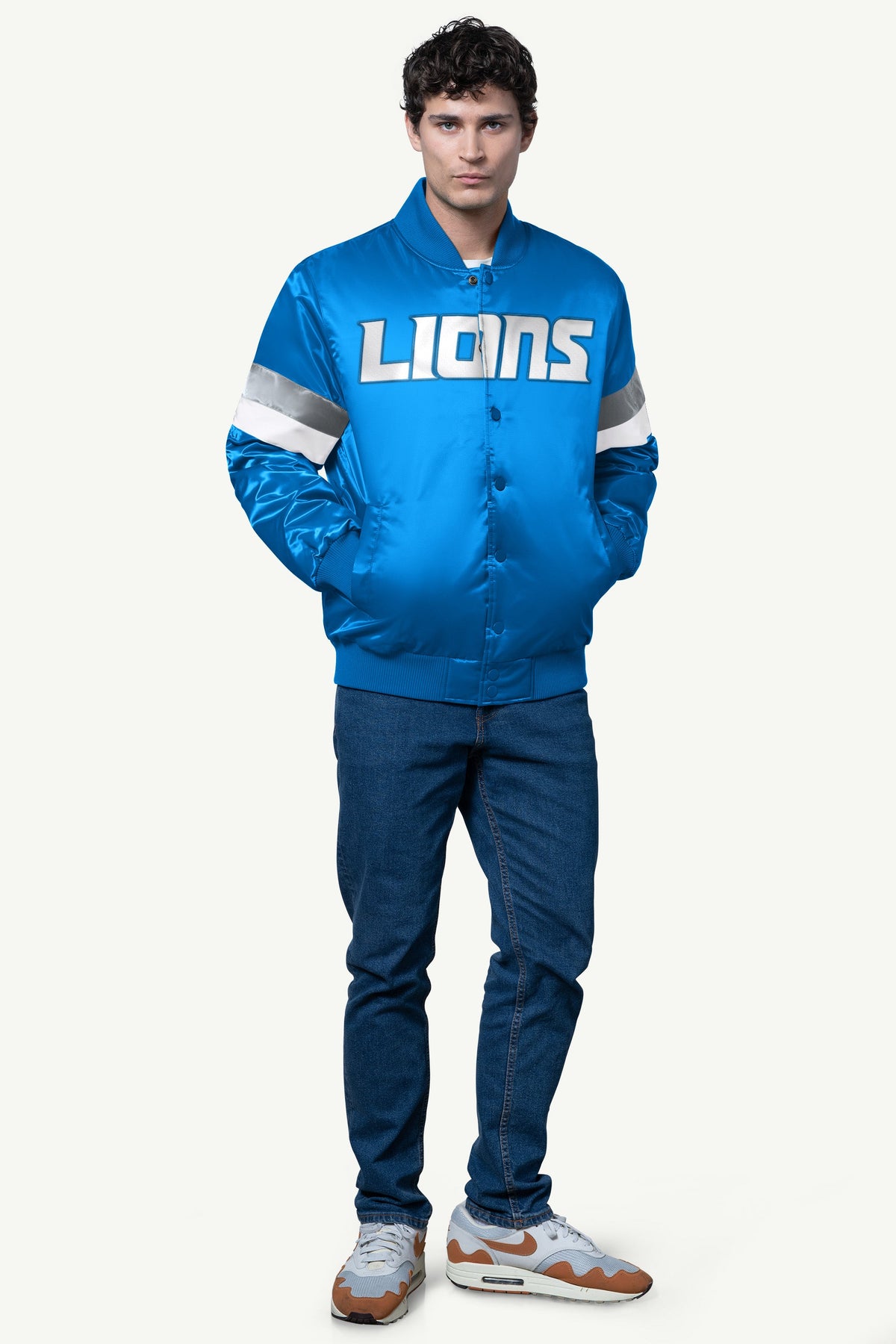 Starter Best Price | MENS DETROIT LIONS SATIN VARSITY JACKET