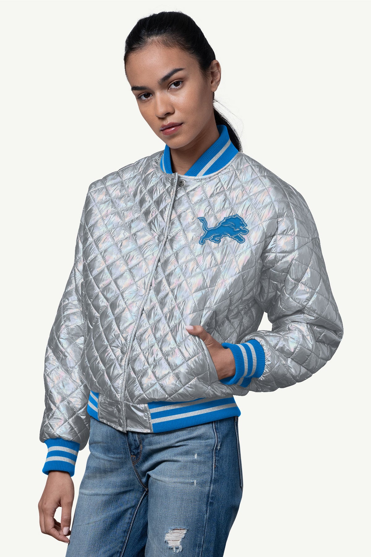 Starter Essential | WOMENS DETROIT LIONS BLOWOUT METALLIC JACKET