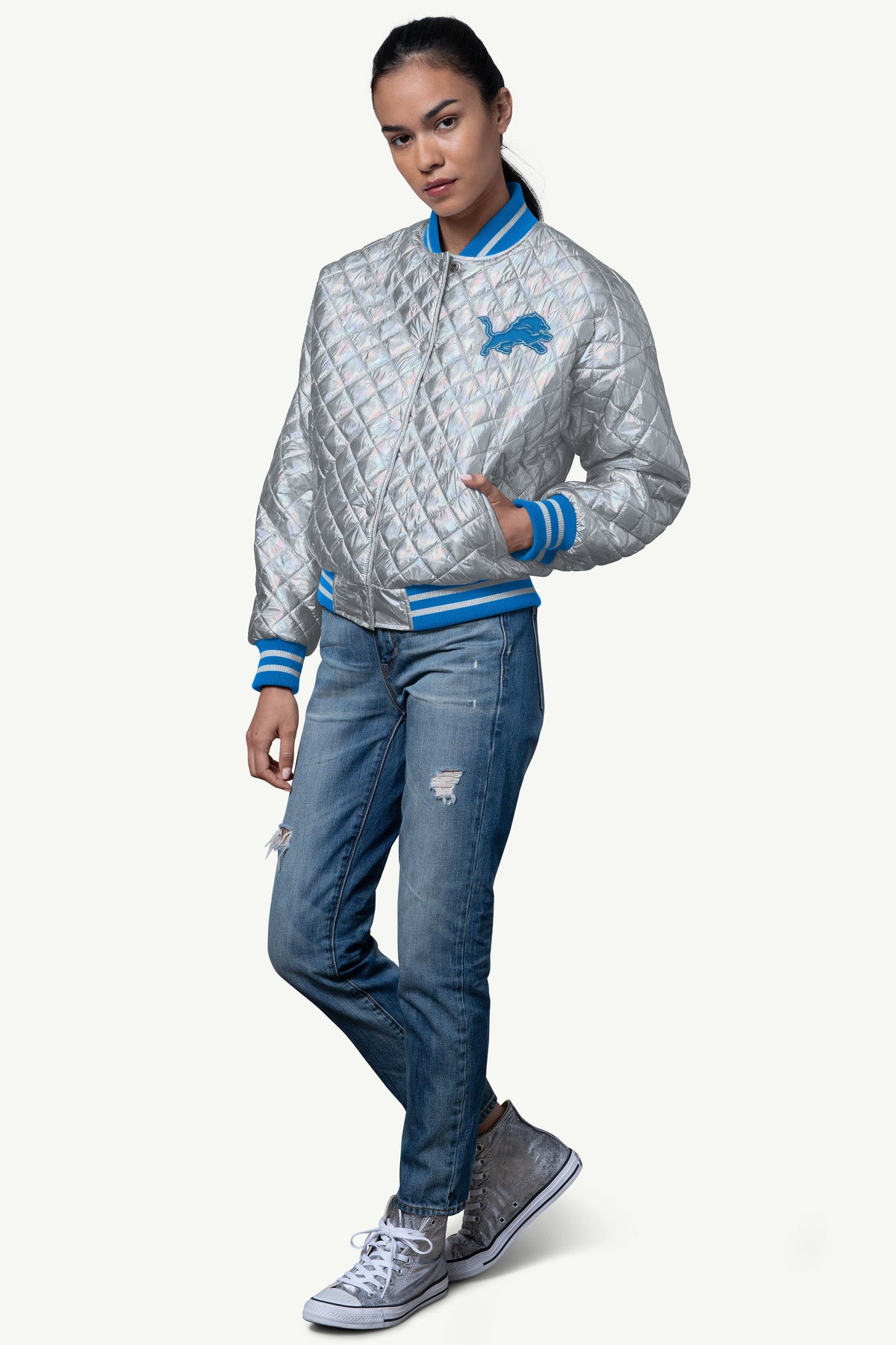 Starter Essential | WOMENS DETROIT LIONS BLOWOUT METALLIC JACKET