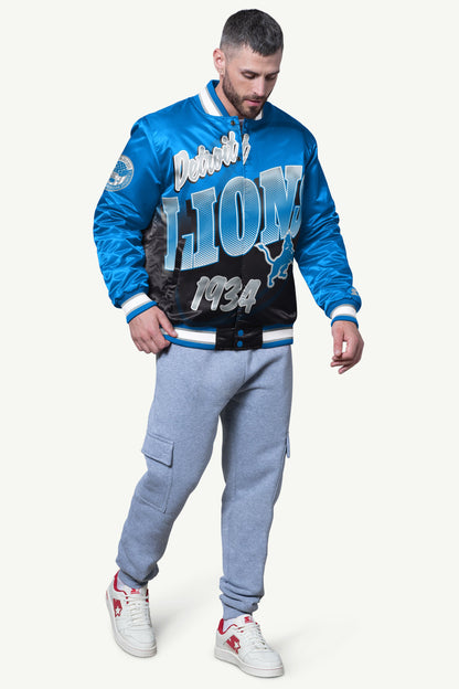 Starter Latest | MENS DETROIT LIONS PASS RUSH SATIN VARSITY JACKET