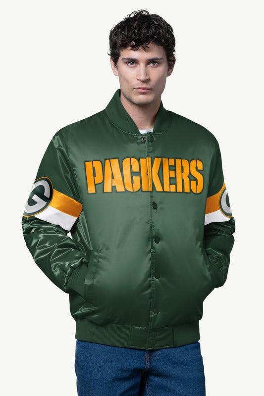 Starter Signature | MENS GREEN BAY PACKERS TRIPLE OPTION SATIN VARSITY JACKET