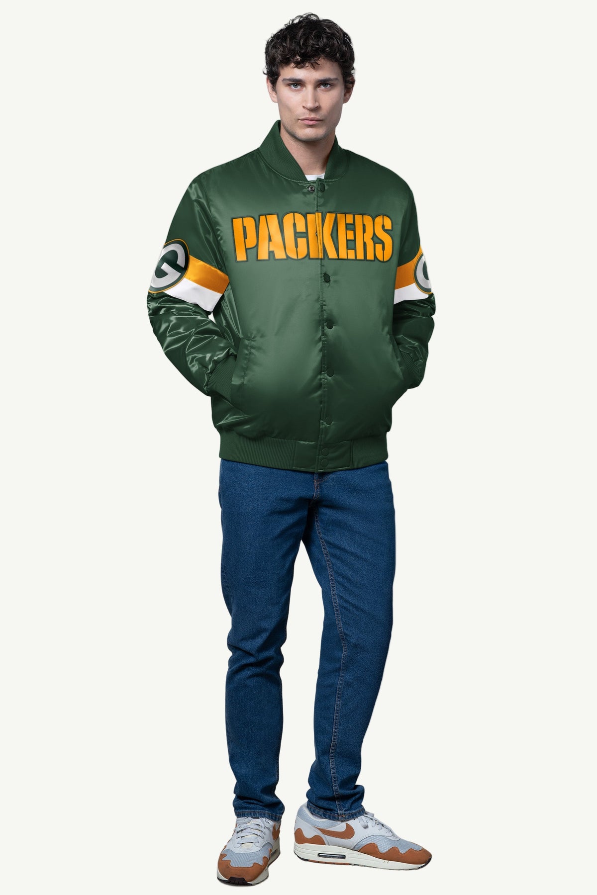 Starter Signature | MENS GREEN BAY PACKERS TRIPLE OPTION SATIN VARSITY JACKET