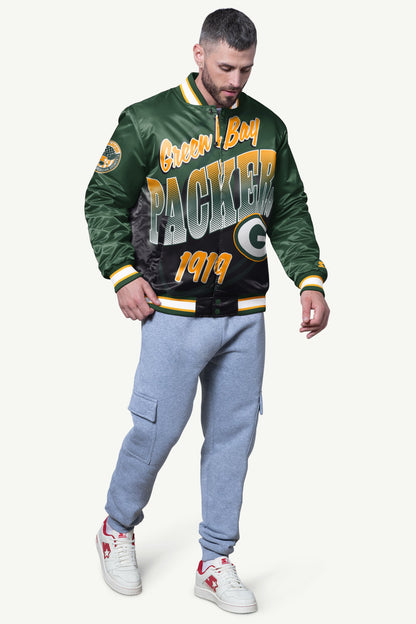 Starter Hot Sale | MENS GREEN BAY PACKERS PASS RUSH SATIN VARSITY JACKET